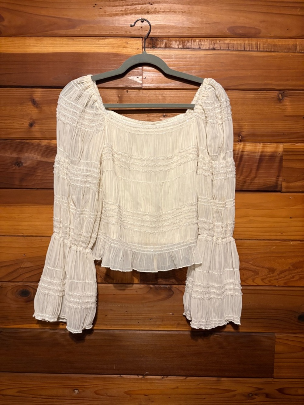 Simorra cream Anni Smocked Peasant Blouse with Bell Sleeves - Women Tops